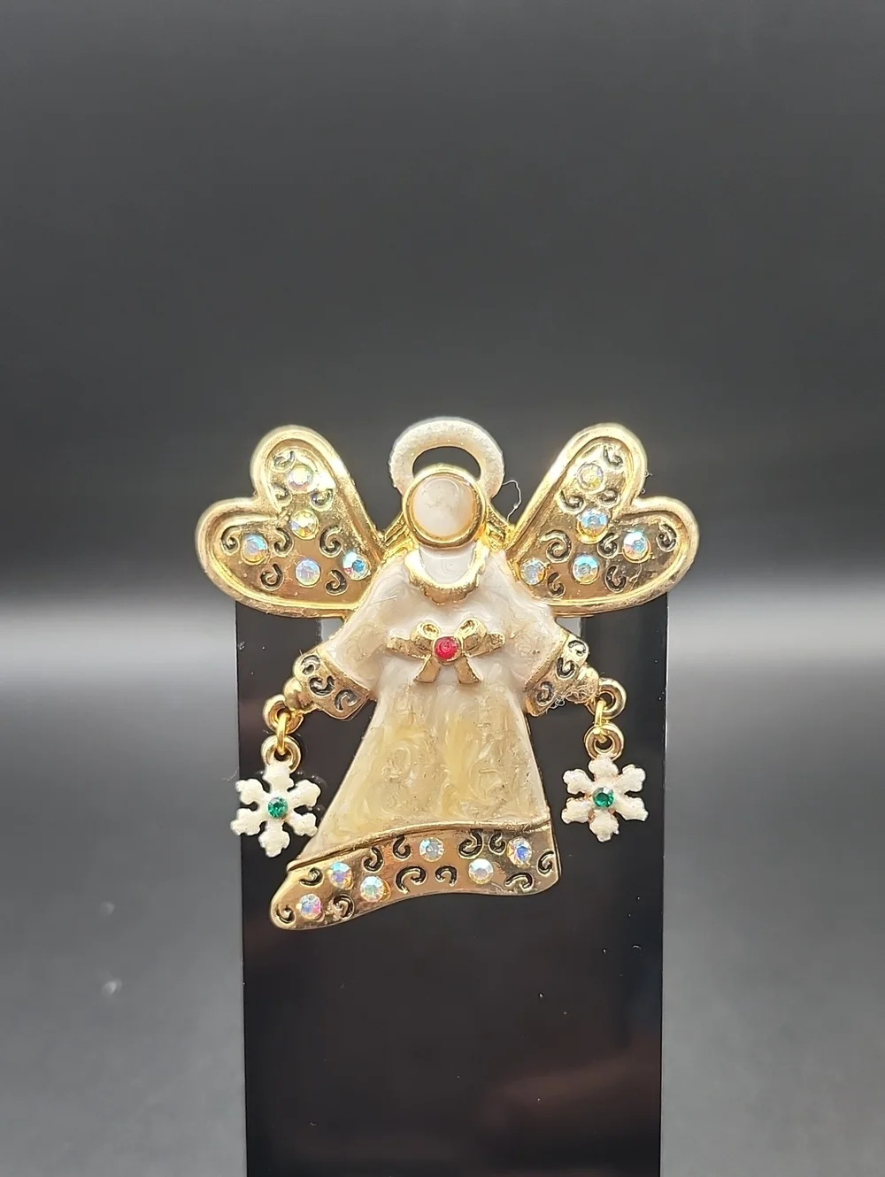 Gold-Tone White Angel Brooch with Crystal Accents